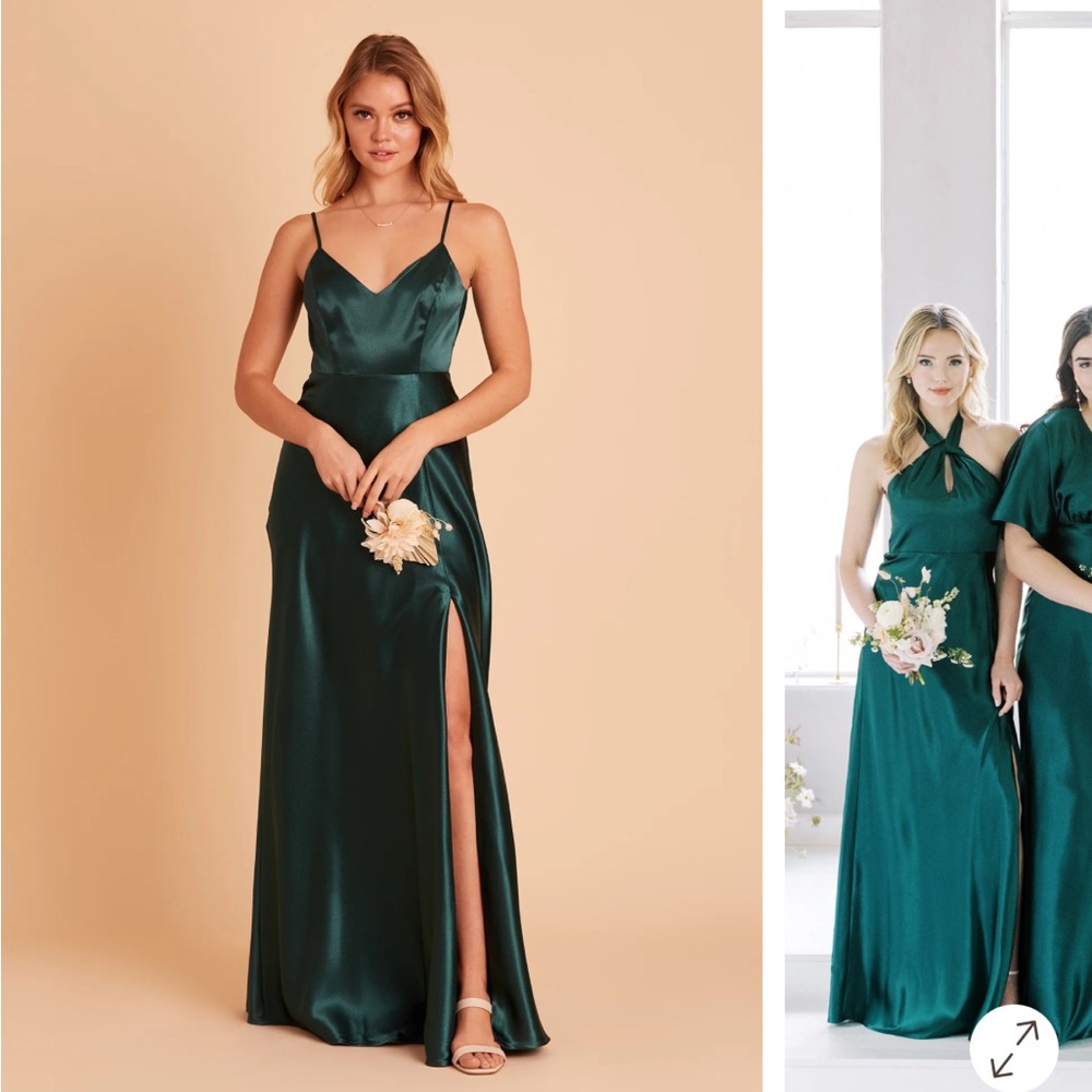 Birdy Grey Deep Emerald Satin Spaghetti-Strap Maxi Dress